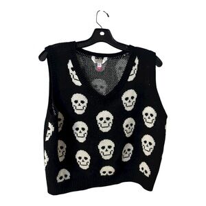 Black Edgy Goth Black & White Skull Knit Pullover Vest Size 2XL